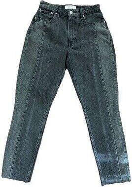 Abercrombie & Fitch Curve Love Mom High Rise Jeans 27 4R Black Raw Hem Ankle